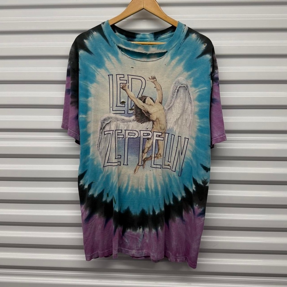 VTG Led Zeppelin Liquid Blue Thrashed Tie Dye